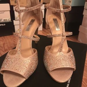 Macy’s INC strappy gold stilettos heels sandals 9